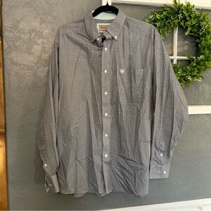 Arait Men's Patterned blue grey button down dress Shirt wrinkle free Large